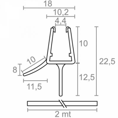 PERFIL MAMPARA VIERTEAGUA 2mt x 6-8mm 11,5mm 18530