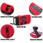 KIT EMERGENCIA RADIO-LINTERNA-POWERBANK 6000mAh CARGADOR DINAMO Y SOLAR