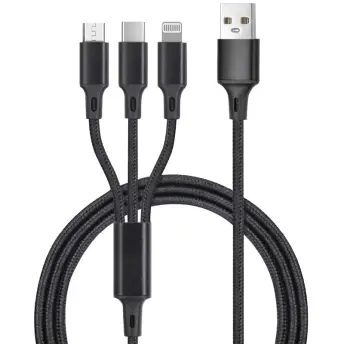 CABLE CARGADOR TRENZADO 3en1 1,2mt USB A MICRO USB, USB A Y USB C 105515016 GSC