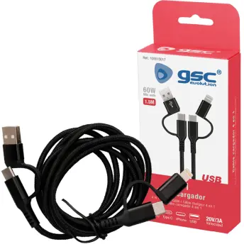 CABLE CARGADOR TRENZADO 4en1 1,5mt 2 USB C MICRO USB, USB A Y USB 105515017 GSC
