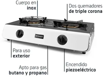 COCINA BUTANO INOX CON PIEZO 2 FUEGOS FO-2700 ORBEGOZO