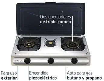 COCINA BUTANO INOX CON PIEZO 3 FUEGOS FO-3500 ORBEGOZO