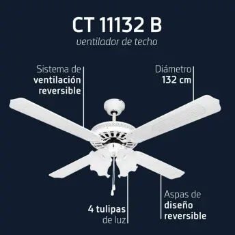 VENTILADOR TECHO BLANCO C/LUZ 132cm 60w CT-11132B ORBEGOZO