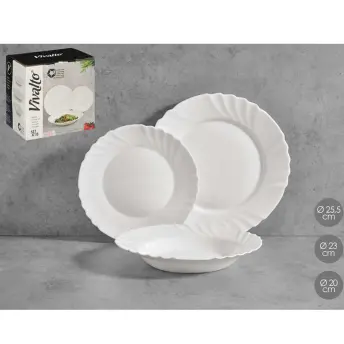 VAJILLA 18 PZAS PORCELANA OPAL OLAS 10290 VIVALTO