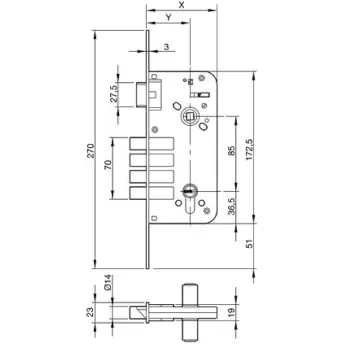 CERRADURA SEGURIDAD BULONES 8912 50-80mm YL6 LATONADA 891280Y70M3BC YALE