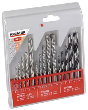 JUEGO 16 BROCAS HSS-WIDIA-MADERA 2-10mm KRT012502 KREATOR