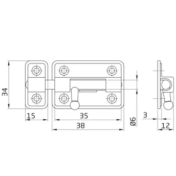PASADOR CERROJO 35mm CROMO MOD. 383 2859 AMIG