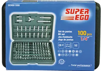 JUEGO 100 PUNTAS ATORNILLAR 1/4´ CR.VANADIO SEH1500 SUPER EGO