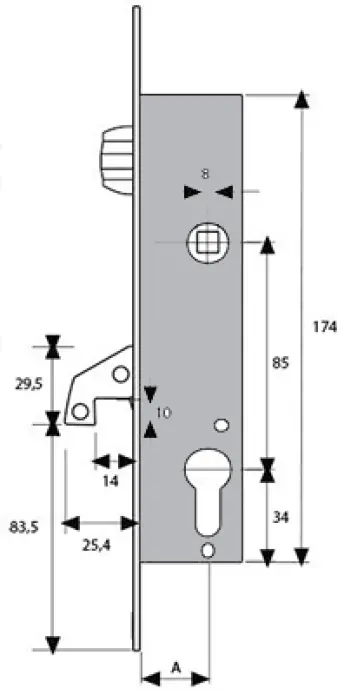 CERRADURA BASCULANTE GANCHO 2246-20 3AI TESA