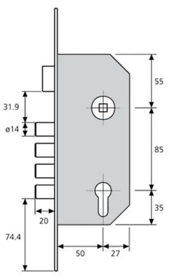CERRADURA SEGURIDAD R100B566E 50mm T60 FRENTE ORO TESA