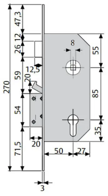 CERRADURA SEGURIDAD R300 T10 60mm TESA
