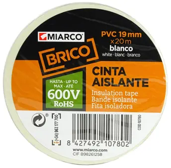 PAQ. 10 ROLLOS CINTA AISLANTE BLANCA 19mm x20mt MIARCO