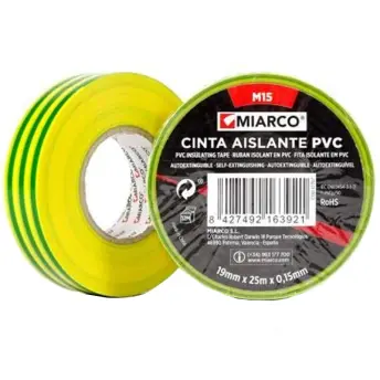 PAQ. 10 ROLLOS CINTA AISLANTE TOMA TIERRA 19mm x20mt MIARCO