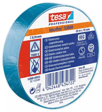 PAQ. 10 ROLLOS CINTA AISLANTE AZUL 19mm x20mt TESA