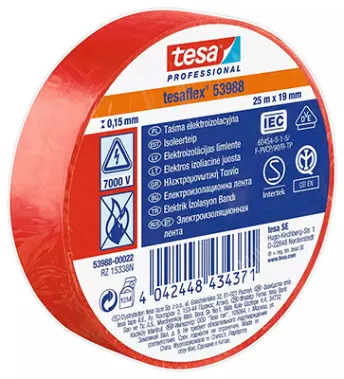 PAQ. 10 ROLLOS CINTA AISLANTE ROJA 19mm x20mt TESA