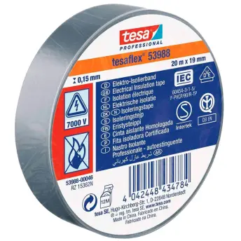 PAQ. 10 ROLLOS CINTA AISLANTE GRIS 19mm x20mt TESA