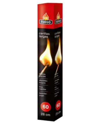 CAJA 60 CERILLAS LARGAS 28cm 50201 OK FUEGO