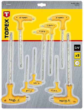 JUEGO 9 LLAVES TORX CON MANGO EN T T10-T50 35D968 TOPEX