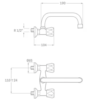 BATERIA FREGADERO CAÑO 19cm ALTO 110mm 11922 CIS