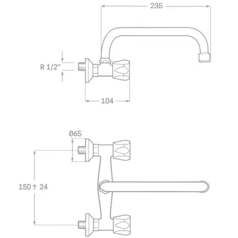 BATERIA FREGADERO CAÑO 23cm ALTO 150mm 11923 CIS