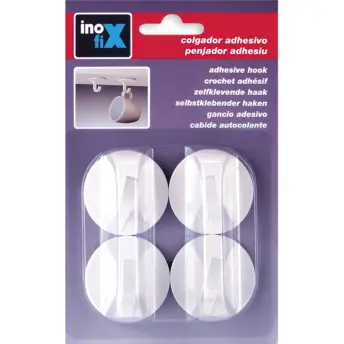 BLISTER 4 COLGADORES ADH. PLASTICO GANCHO 30x42mm 2179-2- INOFIX