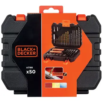 JUEGO 50pcs BROCAS TITANIO Y PUNTAS ATORNILLAR A7188-XJ BLACK&DECKER