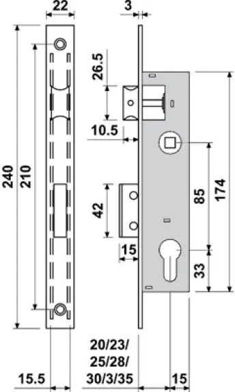 CERRADURA TIPO ISEO-CISA DESLIZANTE E3430-23 BATON