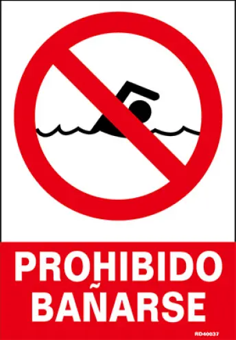 SEÑAL PROHIBIDO BAÑARSE 210x297mm RD40037